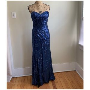 Elegant Blue Sequin Strapless Gown